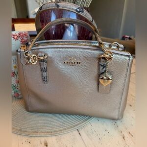 Coach Metallic Pebbled Leather with Snake print & Gold Heart Coach Charm 2 Way